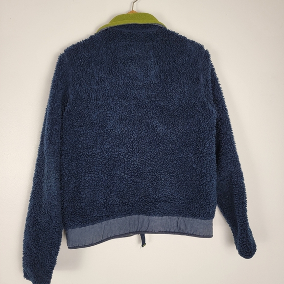 Y2K Abercrombie & Fitch Vintage Navy Green Deep Pile Fleece Jacket Coat Small - Picture 8 of 10